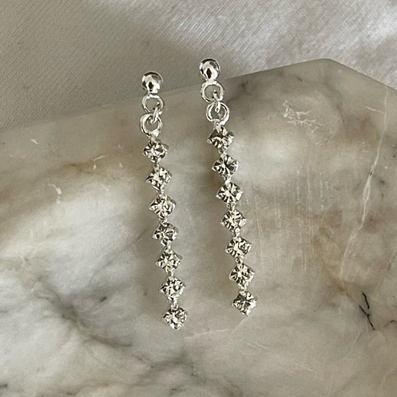 belk Jewelry - Sterling Silver 925 long rhinestone earrings minimalist prom wedding bridal